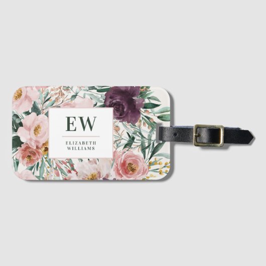Moderne waterverf florale elegant bagagelabel (Voorkant (horizontaal))