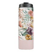 Moderne waterverf florale elegant monogram roze thermosbeker (Voorkant)