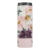 Moderne waterverf florale elegant monogram roze thermosbeker (Achterkant)
