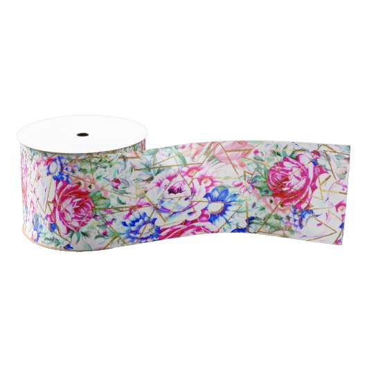 Moderne waterverf florale en gouddriehoeken grosgrain lint (Spoel)