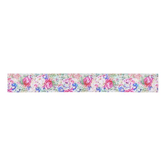 Moderne waterverf florale en gouddriehoeken grosgrain lint (Voorkant)