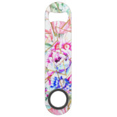 Moderne waterverf florale en gouddriehoeken speed flessenopener (Voorkant)