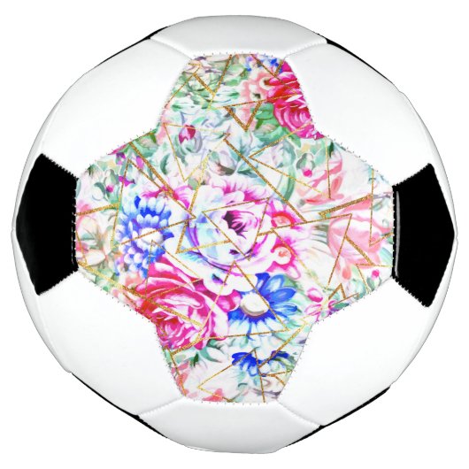 Moderne waterverf florale en gouddriehoeken voetbal (Gedraaid)