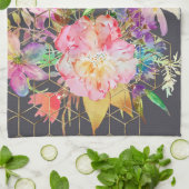 Moderne waterverf florale en gouden geometrische b theedoek (Gevouwen)