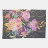 Moderne waterverf florale en gouden geometrische b theedoek (Horizontaal)
