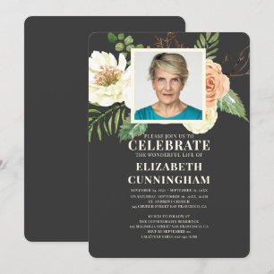 Moderne Waterverf Florals Foto Memorial Kaart