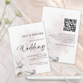 Moderne Waterverf Florals QR Code Weddenschap Kaart