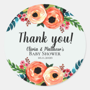 Moderne Waterverf Flowers Girls Floral Baby shower Ronde Sticker