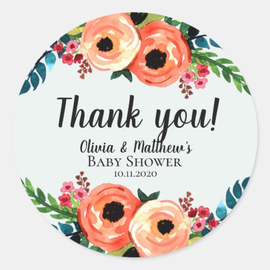 Moderne Waterverf Flowers Girls Floral Baby shower Ronde Sticker (Voorkant)