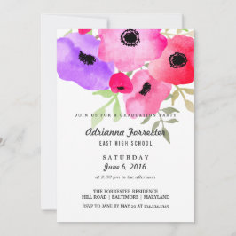 Moderne Waterverf Flowers Graduation Party Kaart