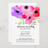 Moderne Waterverf Flowers Graduation Party Kaart (Voorkant / Achterkant)