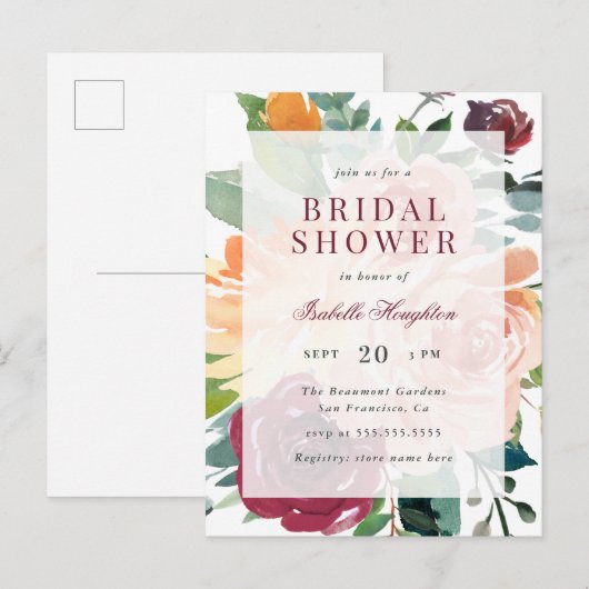 Moderne Waterverf Flowers Spring Vrijgezellenfeest Uitnodiging Briefkaart (Voorkant / Achterkant)