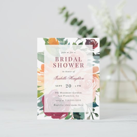 Moderne Waterverf Flowers Spring Vrijgezellenfeest Uitnodiging Briefkaart (Staand voorkant)