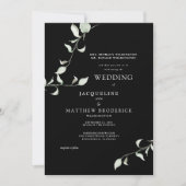 Moderne Waterverf Foliage Black Wedding Invitation Kaart (Voorkant)