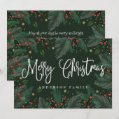 Moderne Waterverf Foliage en Berries Happy Feestdagenkaart (Voorkant / Achterkant)
