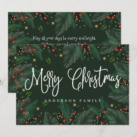 Moderne Waterverf Foliage en Berries Happy Feestdagenkaart (Voorkant / Achterkant)