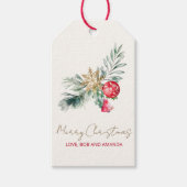 Moderne Waterverf Foliage Naam Vrolijk Kerstfeest Cadeaulabel (Voorkant)