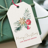 Moderne Waterverf Foliage Naam Vrolijk Kerstfeest Cadeaulabel