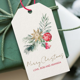 Moderne Waterverf Foliage Naam Vrolijk Kerstfeest Cadeaulabel