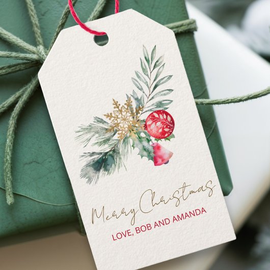 Moderne Waterverf Foliage Naam Vrolijk Kerstfeest Cadeaulabel