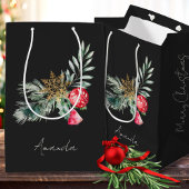 Moderne Waterverf Foliage Naam Vrolijk Kerstfeest Medium Cadeauzakje