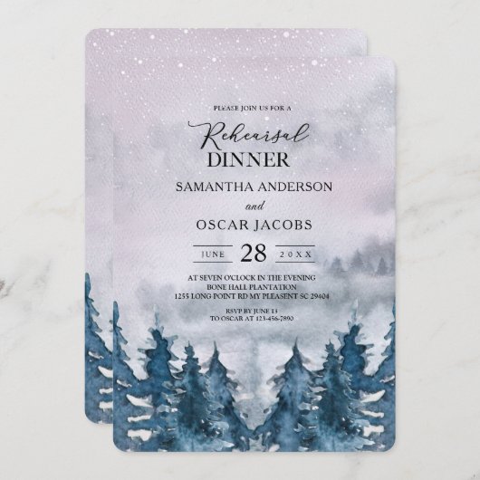 Moderne Waterverf Forest Blue Invitation Kaart (Voorkant / Achterkant)