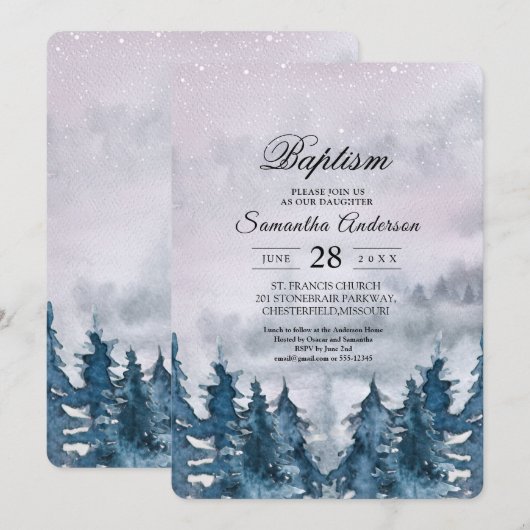 Moderne Waterverf Forest Blue Invitation Kaart (Voorkant / Achterkant)
