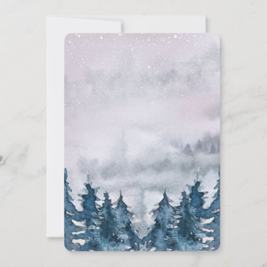 Moderne Waterverf Forest Blue Invitation Kaart (Achterkant)