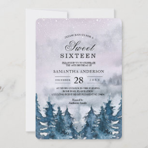 Moderne Waterverf Forest Blue Invitation Kaart