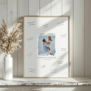 Moderne waterverf foto bruiloft gast handtekening poster