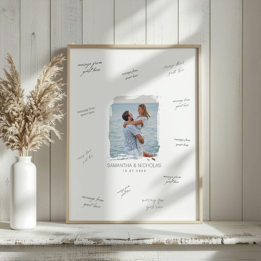 Moderne waterverf foto bruiloft gast handtekening poster