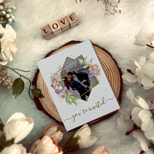 Moderne Waterverf foto bruiloft Kaart