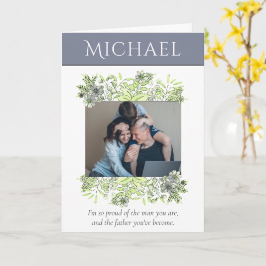 Moderne Waterverf Foto Echtgenoot Vaderdag Kaart (Gele Bloem)