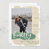 Moderne Waterverf Foto Tan Green Save The Date (Voorkant / Achterkant)