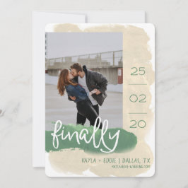 Moderne Waterverf Foto Tan Green Save The Date
