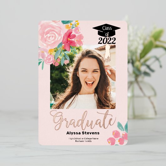 Moderne waterverf foto's afstuderen folie uitnodiging (Staand Voorkant)