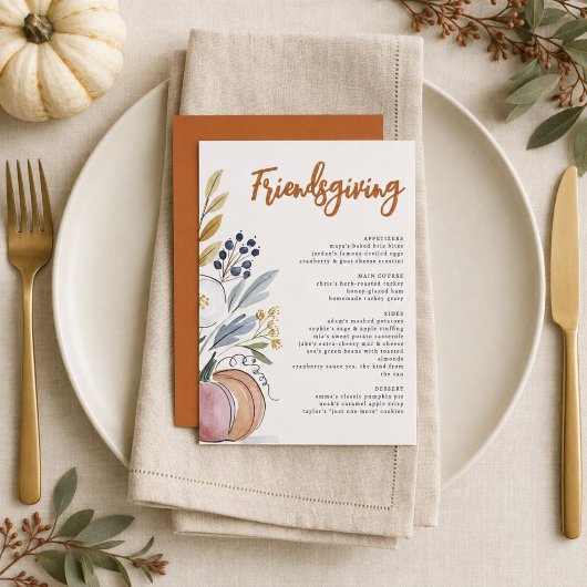 Moderne Waterverf Friendsgiving Potluckdiner Menu