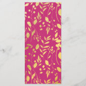 Moderne Waterverf Fuchsia Gold Floral Wedding Menu (Achterkant)