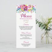 Moderne Waterverf Fuchsia Gold Floral Wedding Menu (Staand voorkant)