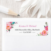 Moderne Waterverf Fuchsia Roze Bloem Tuin Etiket (Insitu)