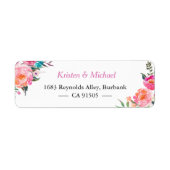 Moderne Waterverf Fuchsia Roze Bloem Tuin Etiket (Voorkant)