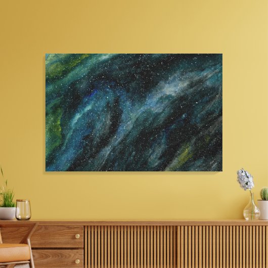 Moderne Waterverf Galaxy Hand Painted Blue Canvas Afdruk (Insitu (Woonkamer))