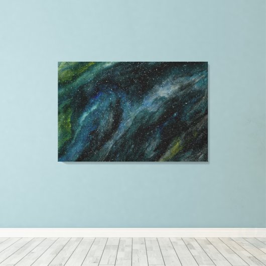 Moderne Waterverf Galaxy Hand Painted Blue Canvas Afdruk (Insitu (Houten vloer))