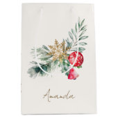 Moderne Waterverf gebladerte naam Merry Christmas  Medium Cadeauzakje (Voorkant)