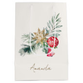 Moderne Waterverf gebladerte naam Merry Christmas  Medium Cadeauzakje (Achterkant)