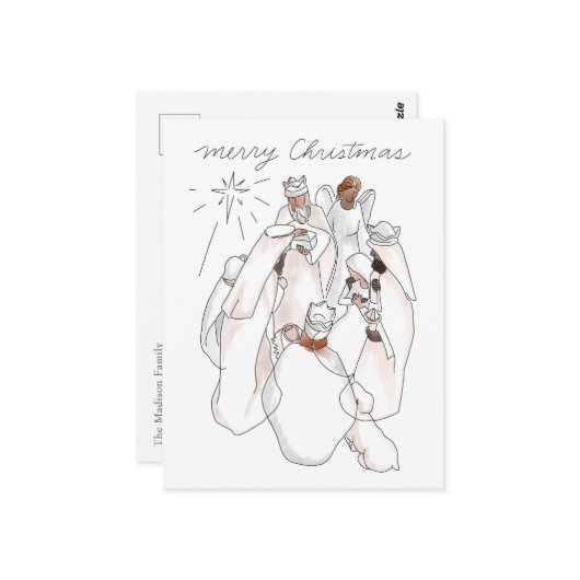 Moderne Waterverf Geboorte Scène met Extra Tekst Briefkaart (Voorkant / Achterkant in situ)