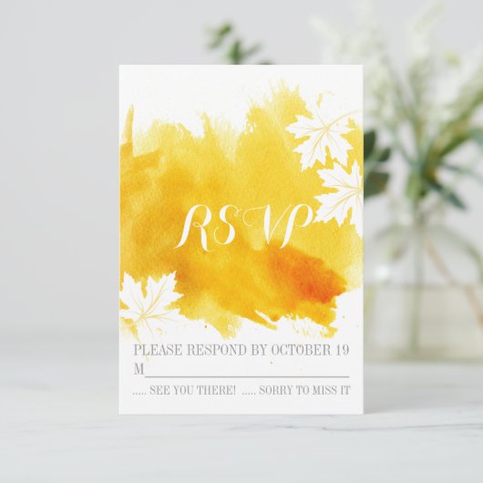 Moderne waterverf geel bruiloft RSVP antwoord (Staand voorkant)
