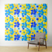 Moderne Waterverf Geel en Blauwe Bloemen Bosbouw Wandkleed (In Situ (horizontaal))