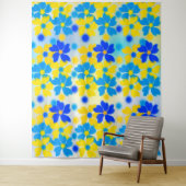 Moderne Waterverf Geel en Blauwe Bloemen Bosbouw Wandkleed (In situ)