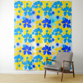 Moderne Waterverf Geel en Blauwe Bloemen Bosbouw Wandkleed
